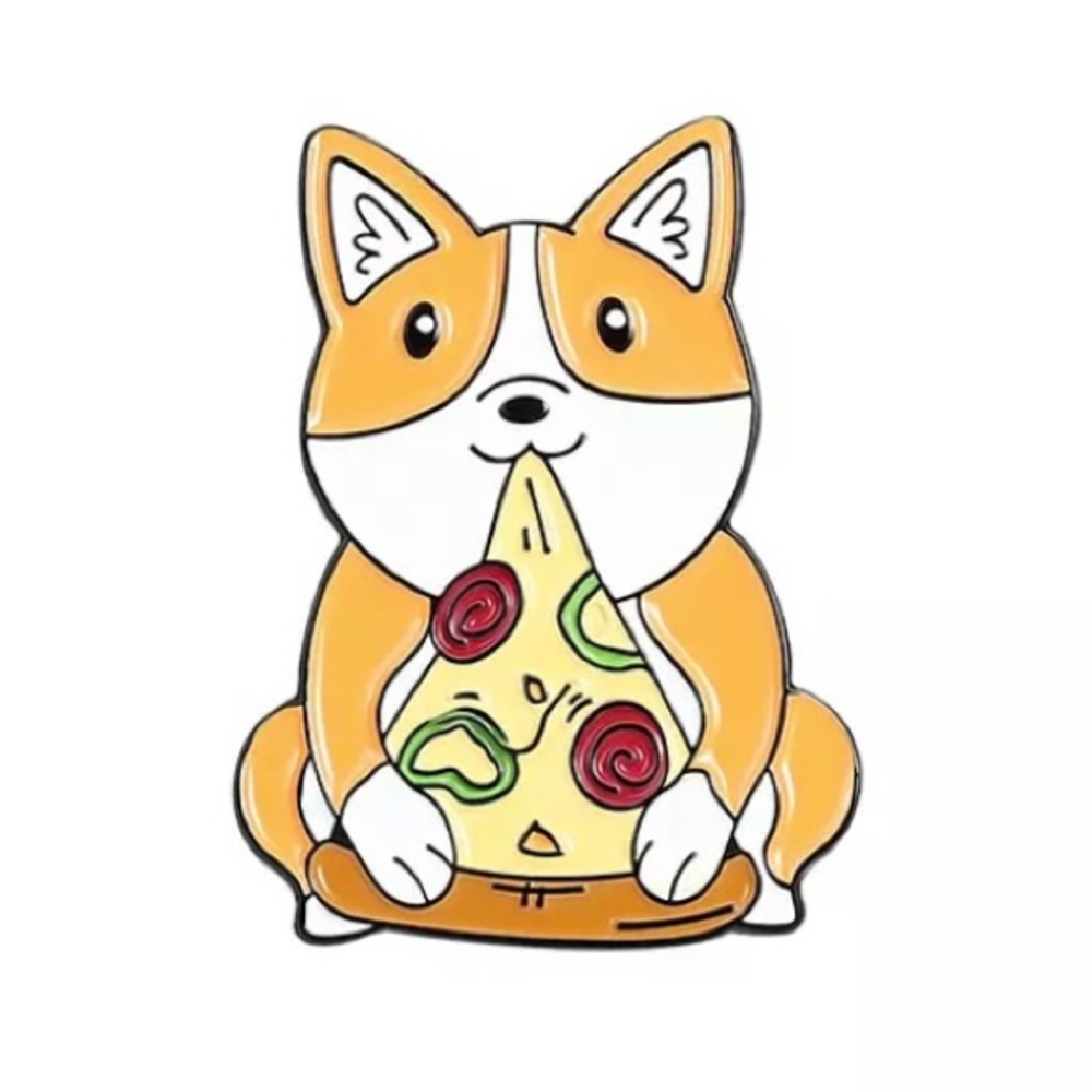 6/$30 Corgi Eating A Slice Of Pizza Enamel Pin